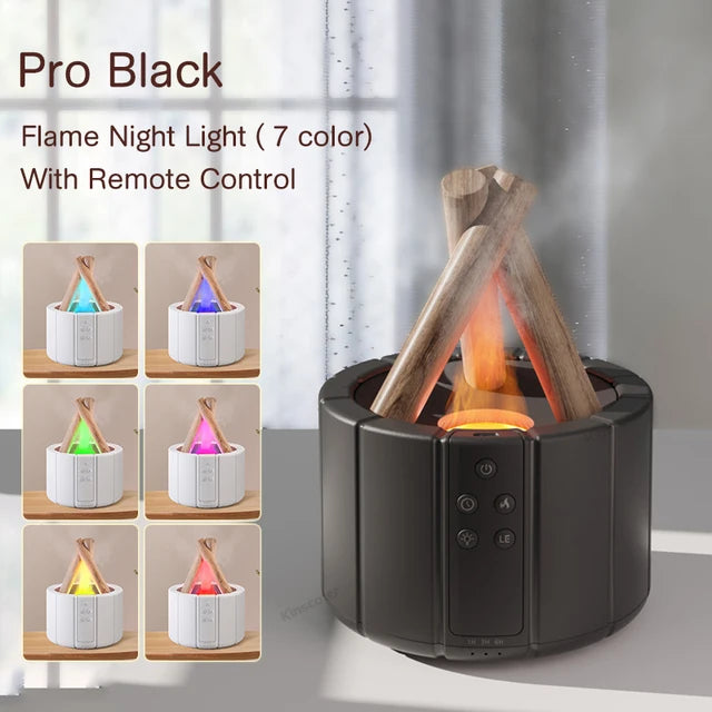 Flame Effect Aroma Diffuser & Humidifier – Cozy Bedroom Essential Oil Lamp